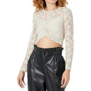 Guess Lace Crop Top Long Sleeve Pearl Oyster Multi Waist Tie‎ XL